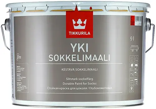 Тиккурила Tikkivala Yki Socle стойкая краска для цоколя глубокоматовая (9 л) бесцветная база C (Финляндия)