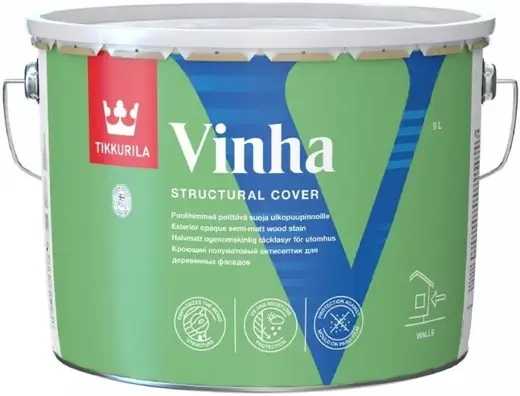 Тиккурила Vinha кроющий полуматовый антисептик для деревянных фасадов (9 л база VVA)