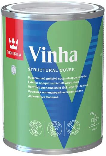 Тиккурила Vinha кроющий полуматовый антисептик для деревянных фасадов (900 мл база VC)