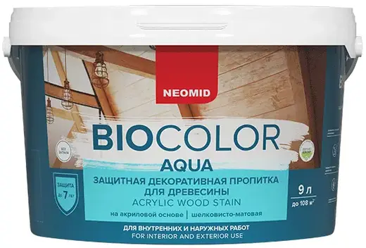Неомид Bio Color Aqua защитная декоративная пропитка для древесины (9 л ) белая