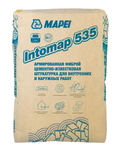 Mapei Intomap 535 штукатурка цементно-известковая армированная фиброй (25 кг)