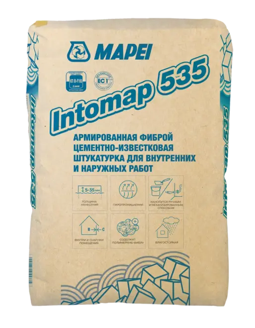 Mapei Intomap 535 штукатурка цементно-известковая армированная фиброй (25 кг)