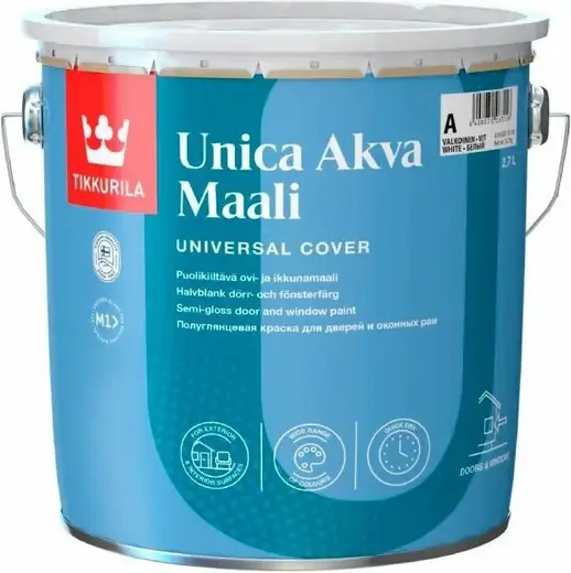 Тиккурила Unica Akva Maali полуглянцевая краска для дверей и оконных рам (2.7 л) бесцветная