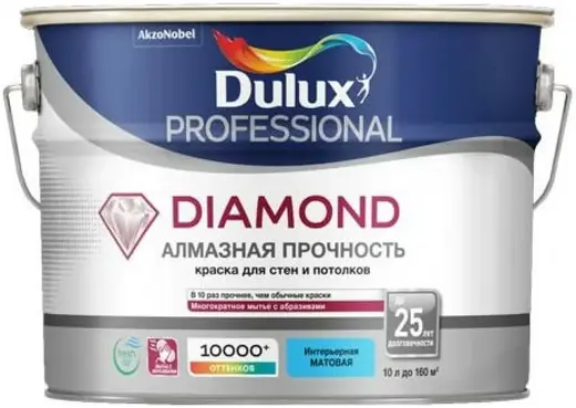 Dulux Professional Diamond Алмазная Прочность матовая износостойкая краска для стен и потолков (9 л) бесцветная