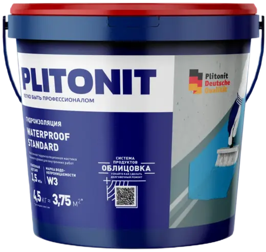 Плитонит Waterproof Standard мастика гидроизоляционная эластичная (4.5 кг)