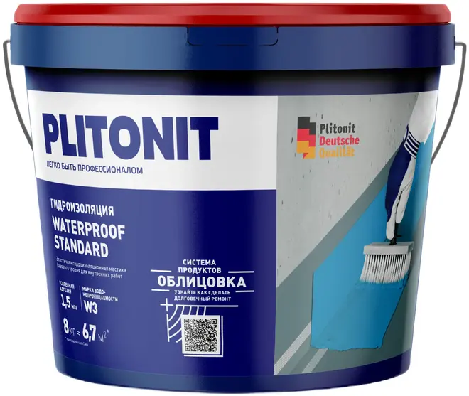 Плитонит Waterproof Standard мастика гидроизоляционная эластичная (8 кг)