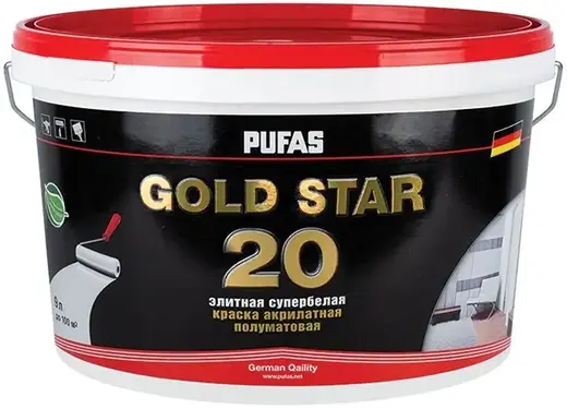 Пуфас Gold Star 20 элитная супербелая краска акрилатная полуматовая (900 мл) бесцветная