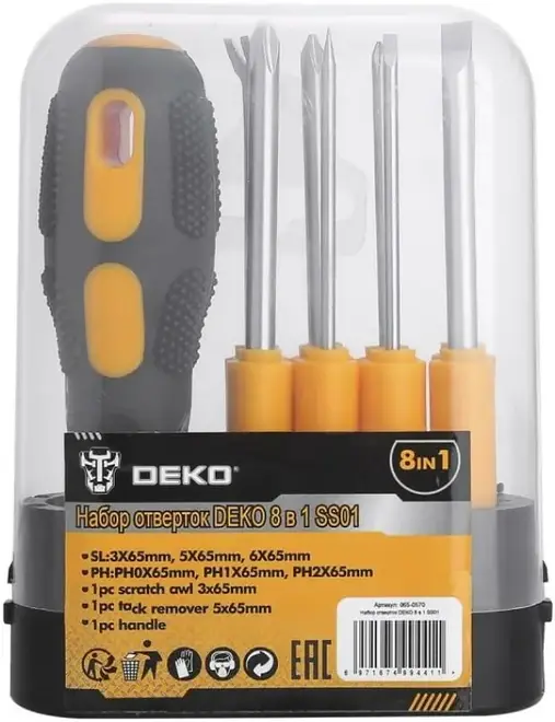 Deko SS01 набор отверток 8 в 1 (9 предметов)