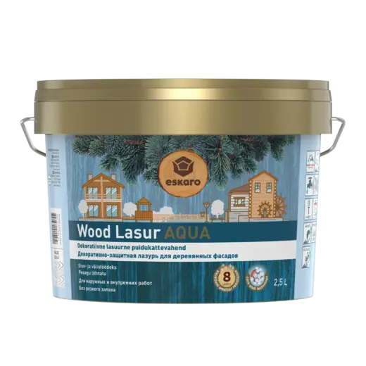 Eskaro Wood Lasur Aqua лазурь декоративно-защитная для деревянных фасадов (2.5 л)