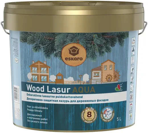 Eskaro Wood Lasur Aqua лазурь декоративно-защитная для деревянных фасадов (5 л)
