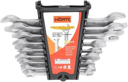 Hortz набор ключей рожковых двусторонних (8-24 мм 9 ключей + 1 пластиковый держатель-клипса)