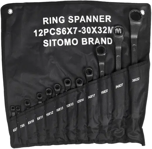 Ситомо набор ключей накидных двусторонних (6-32 мм 465 мм 12 ключей + 1 брезентовая сумка)