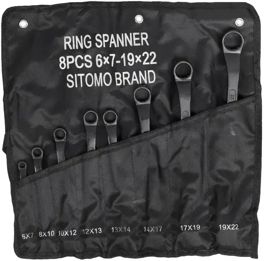 Ситомо набор ключей накидных двусторонних (6-22 мм 355 мм 8 ключей + 1 брезентовая сумка)