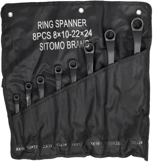 Ситомо набор ключей накидных двусторонних (8-24 мм 375 мм 8 ключей + 1 брезентовая сумка)