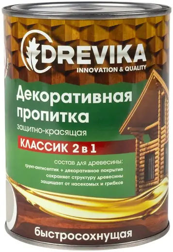 Drevika Классик 2 в 1 пропитка декоративная защитно-красящая быстросохнущая (750 мл) белая