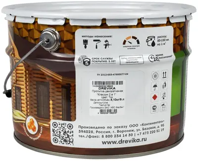 Drevika Классик 2 в 1 пропитка декоративная защитно-красящая быстросохнущая (9 л) тик