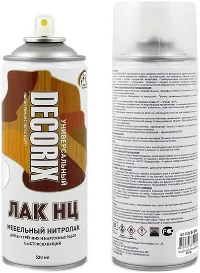 Decorix НЦ лак мебельный универсальный (нитролак 520 мл) глянцевый