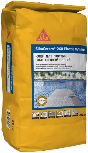 Sika Sikaceram-260 Elastic White клей для плитки эластичный (20 кг) белый