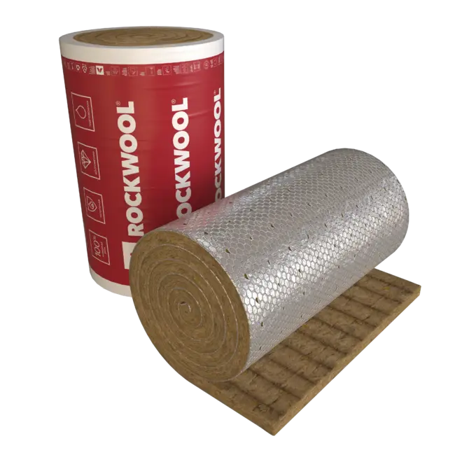 Rockwool Вайред Мат мат из каменной ваты с односторонним покрытием №105 (1*4 м/50 мм) фольга алюм. неармированная (ALU 1) 105 кг/м3
