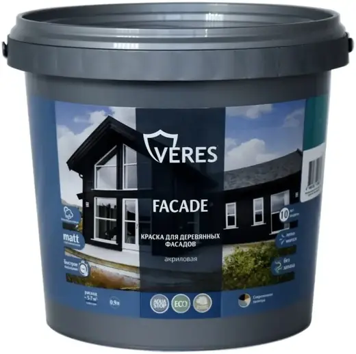 Veres Facade краска для деревянных фасадов акриловая (900 мл) белая
