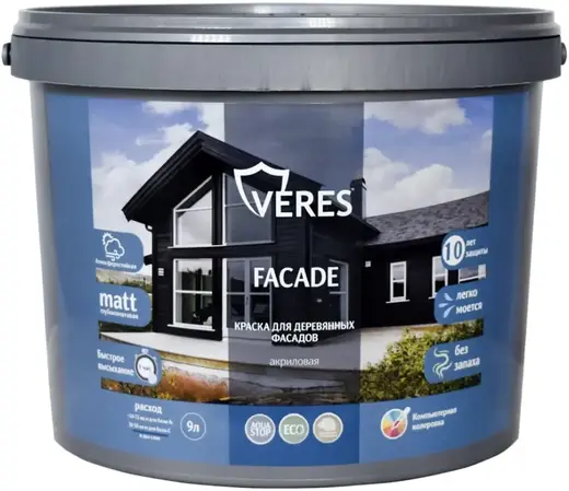 Veres Facade краска для деревянных фасадов акриловая (9 л) белая