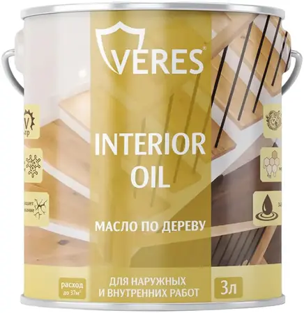 Veres Interior Oil масло по дереву для наружных и внутренних работ (3 л) бесцветная