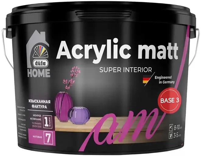 Dufa Home Acrylic Matt интерьерная краска для стен и потолков с изысканной фактурой (9 л) бесцветная