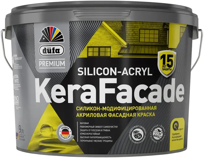 Dufa Premium Kera Facade силикон-модифицированная акриловая фасадная краска (9 л) бесцветная
