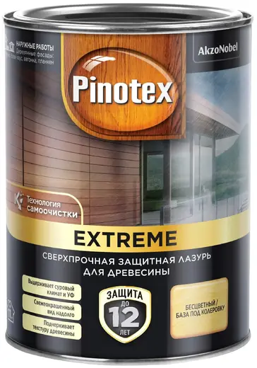 Пинотекс Extreme сверхпрочная защитная лазурь для древесины (900 мл база BC) бесцветная