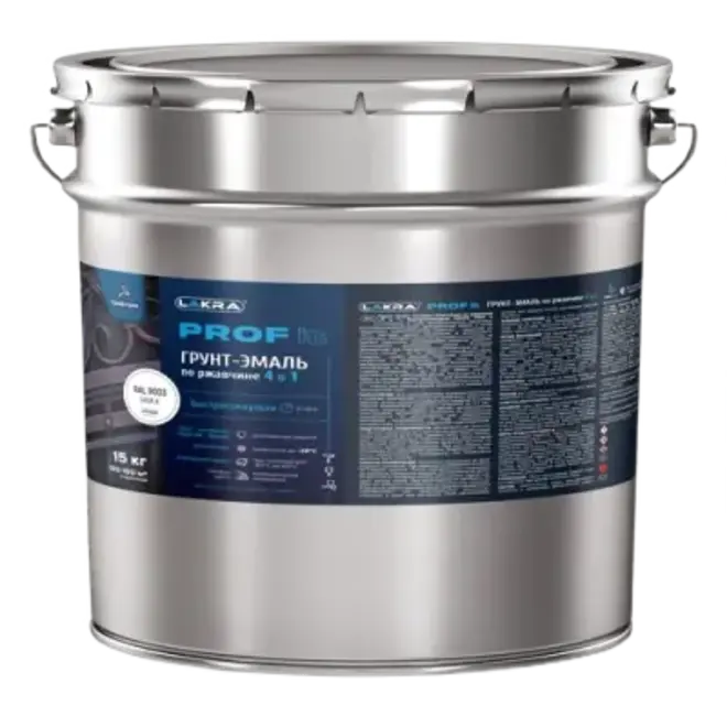 Лакра Prof It грунт-эмаль по ржавчине 4 в 1 быстросохнущая (15 кг) белая