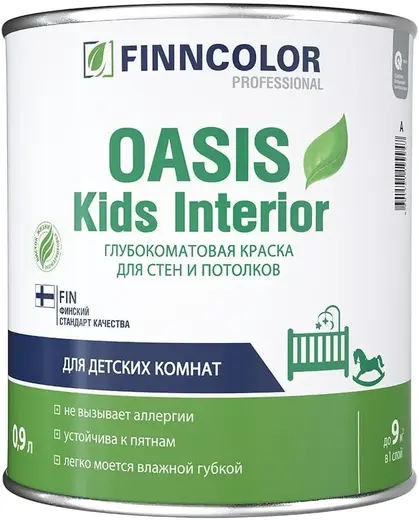 Финнколор Oasis Kids Interior краска глубокоматовая для стен и потолков (900 мл) белая