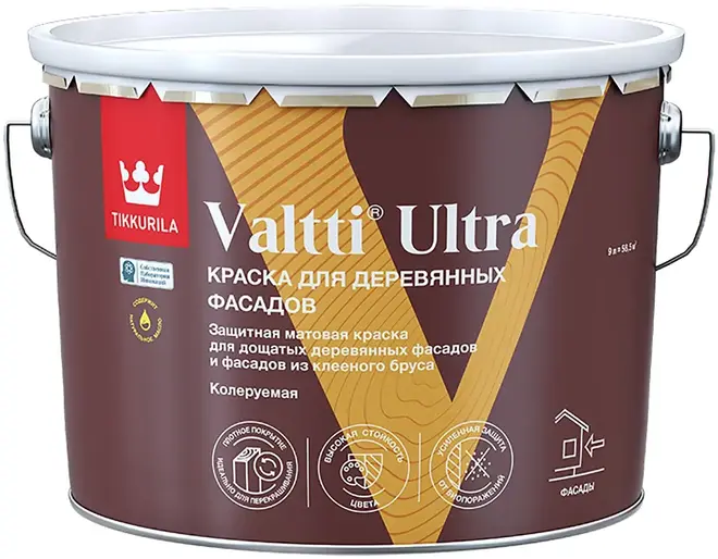 Тиккурила Valtti Ultra краска для деревянных фасадов (9 л) белая