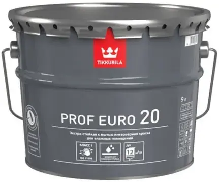 Тиккурила Tikkivala Prof Euro 20 экстра-стойкая к мытью интерьерная краска (9 л)