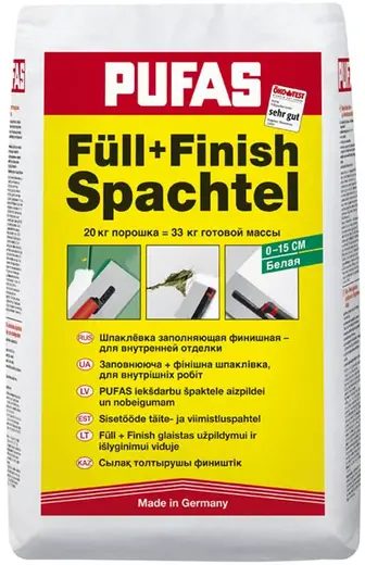 Пуфас Full+Finish Spachtel шпаклевка заполняющая финишная для внутренней отделки (25 кг)