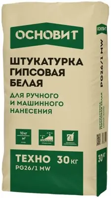 Основит Техно PG26/1 MW штукатурка гипсовая для ручного и машинного нанесения (30 кг)