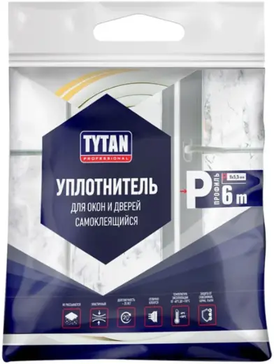 Титан Professional уплотнитель для окон и дверей самоклеящийся (9*6 м/5.5 мм) P-профиль белый