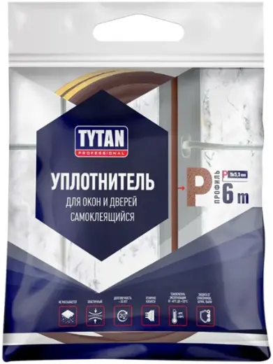 Титан Professional уплотнитель для окон и дверей самоклеящийся (9*6 м/5.5 мм) P-профиль коричневый