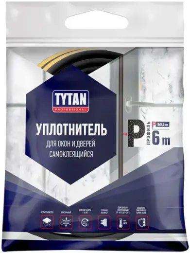 Титан Professional уплотнитель для окон и дверей самоклеящийся (9*6 м/5.5 мм) P-профиль черный
