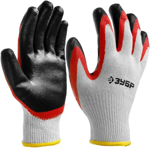 Зубр Мастер Защита X2 перчатки трикотажные (L-XL) 250-260 мм 13 класс вязки, двойной латексный облив 1 пара