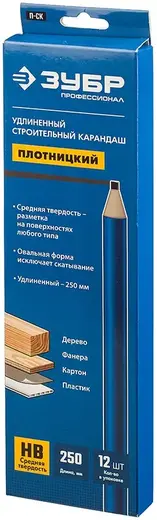 Зубр Профессионал КСП HB карандаш плотника разметочный (12 карандашей) черный