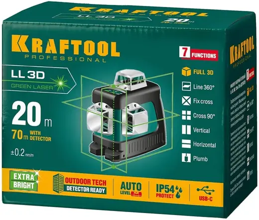 Kraftool Professional LL 3D нивелир лазерный (635 нм) зеленый