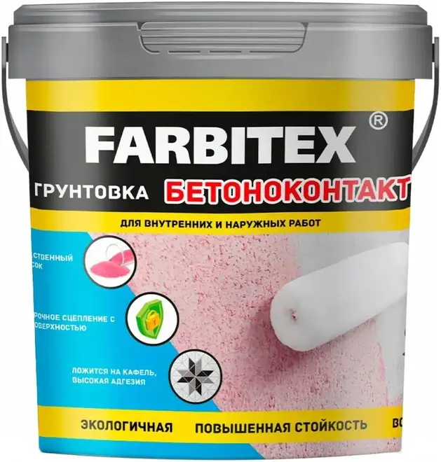 Farbitex Бетонконтакт грунтовка для внутренних и наружных работ (1.1 кг) розовая