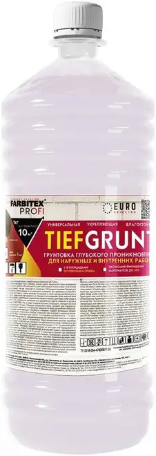 Farbitex Profi Tief Grunt грунтовка глубокого проникновения (1 кг) белый (при высыхании - бесцветный)