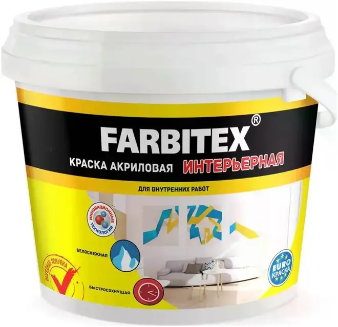 Farbitex Интерьерная краска акриловая для внутренних работ (6 кг) белая