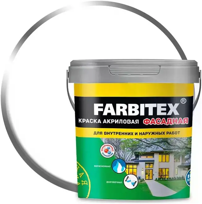 Farbitex Фасадная краска акриловая для внутренних и наружных работ (1.1 кг) белая