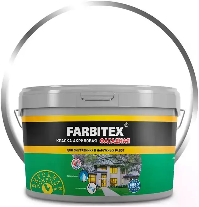 Farbitex Фасадная краска акриловая для внутренних и наружных работ (3 кг) белая