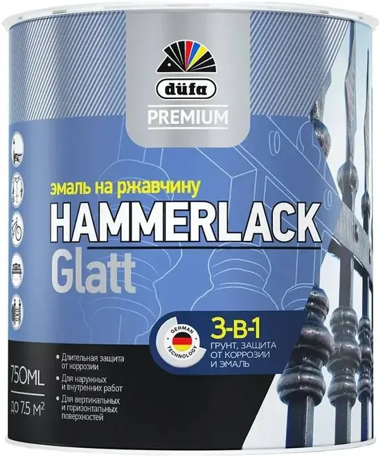 Dufa Premium Hammerlack эмаль на ржавчину 3 в 1 (750 мл) коричневая гладкая