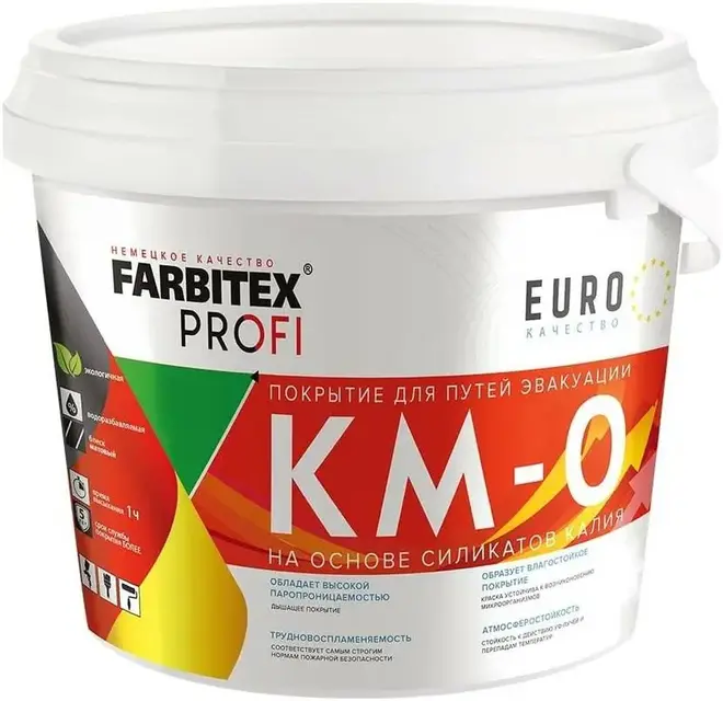 Farbitex Profi КМ-0 покрытие для путей эвакуации на основе силикатов калия (14 кг) белое