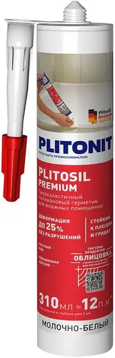 Плитонит Plitosil Premium герметик сверхэластичный санитарный для влажных помещений (310 мл) молочно-белый
