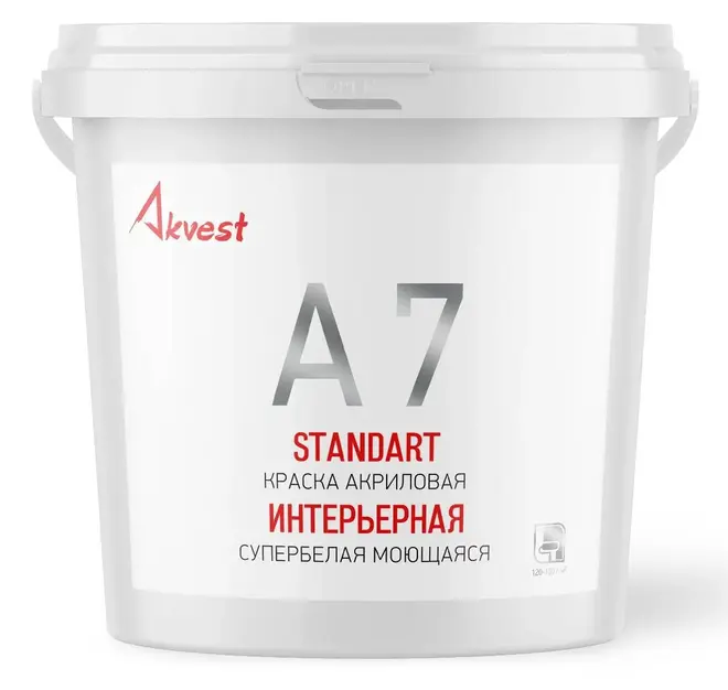 Аквест Standart А 7 краска акриловая интерьерная моющаяся (25 кг) супербелая